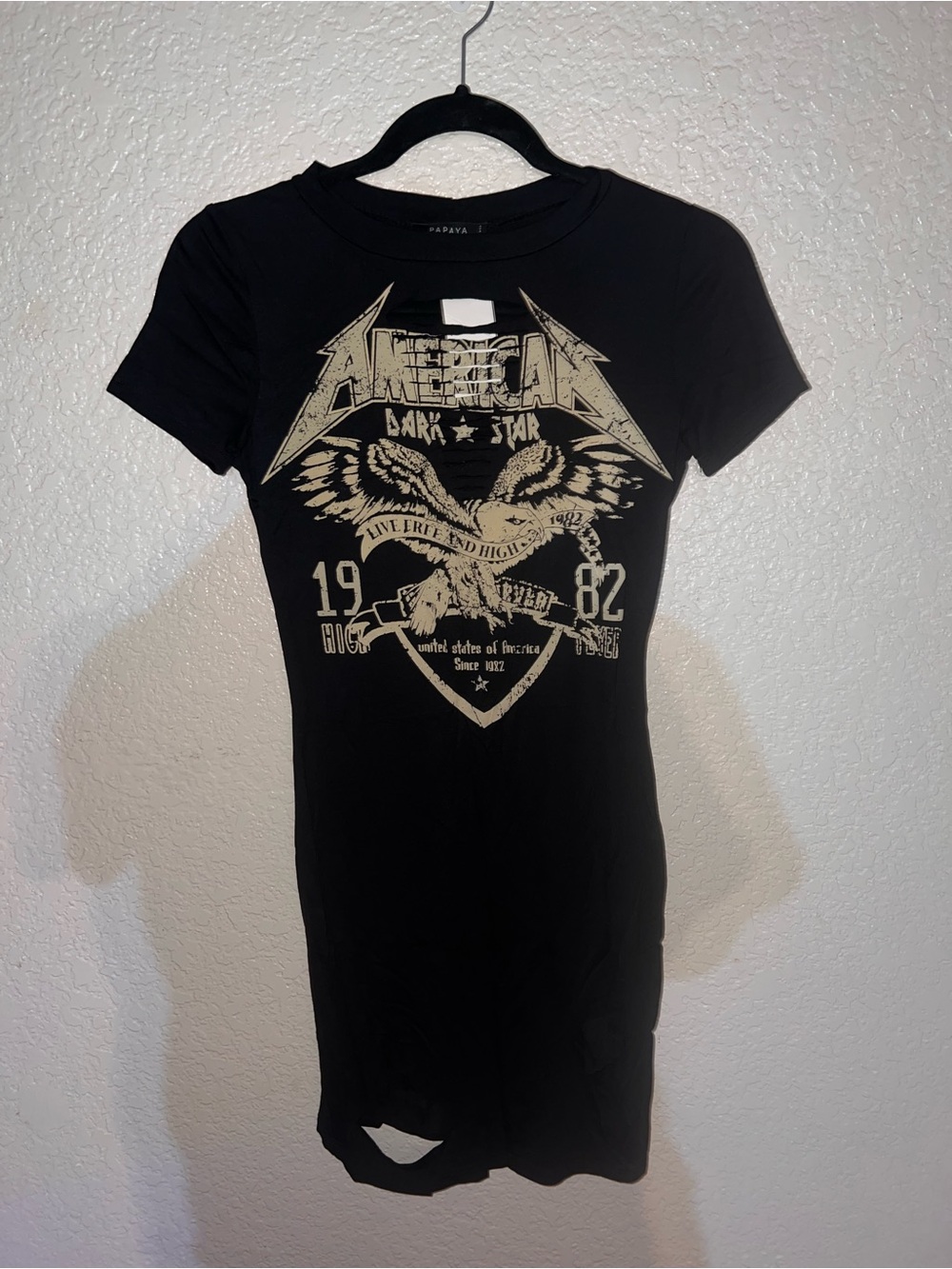 NWT Papaya Black Mini Dress with Beige Eagle Graphic